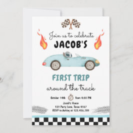 Invitación Fast One Birday Party Race Car Blue 1º cumpleaños