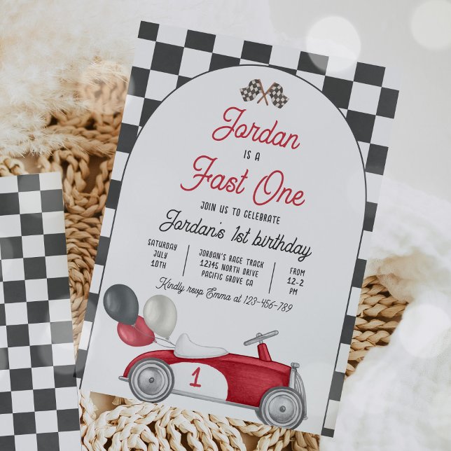 Invitación Fast One Birday Party Red Race Car 1er cumpleaños (Subido por el creador)