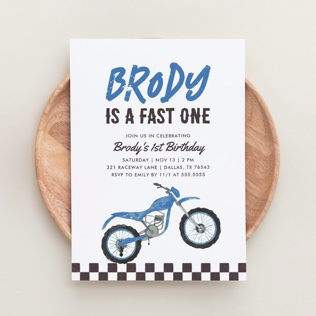 Invitación Fast One Blue Dirt Bike Boy primer cumpleaños (Subido por el creador)