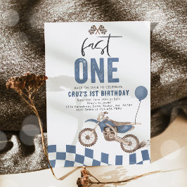 Invitación Fast One Blue Dirt Bike Boy Primer Fiesta de cumpl