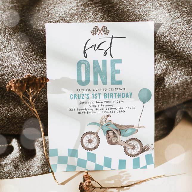Invitación Fast One Blue Dirt Bike Boy Primer Fiesta de cumpl (Subido por el creador)