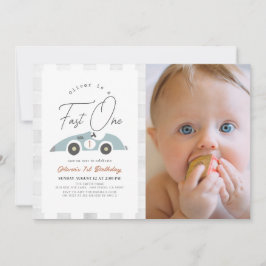 Invitación Fast One Blue Race Car Boy 1er cumpleaños foto