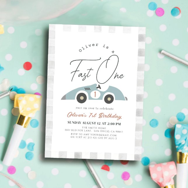 Invitación Fast One Blue Race Car Boy primer cumpleaños (Subido por el creador)