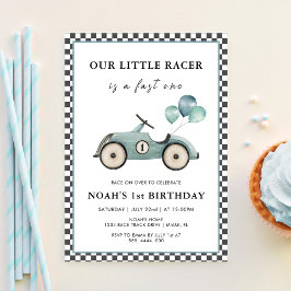 Invitación Fast One Boys Coche de Carreras Antiguo Cumpleaños