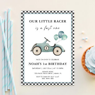 Invitación Fast One Boys Coche de Carreras Antiguo Cumpleaños