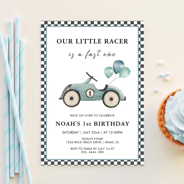Invitación Fast One Boys Coche de Carreras Antiguo Cumpleaños (Subido por el creador)
