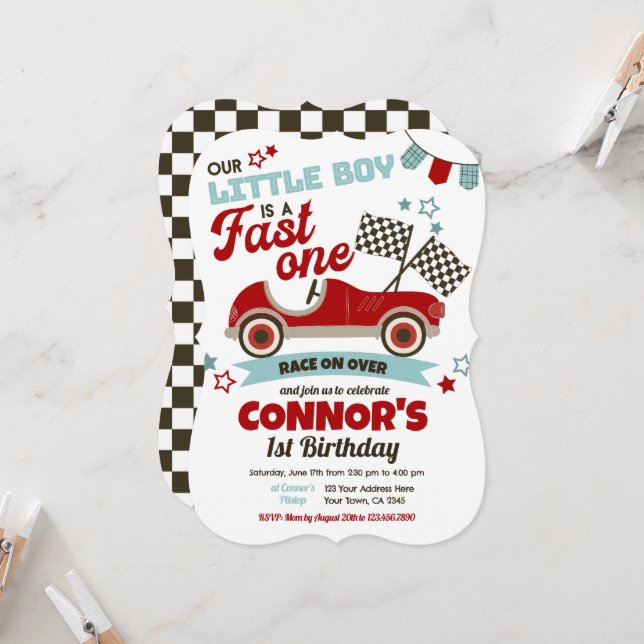 Invitación Fast One, Carreras 1er cumpleaños (Anverso/Reverso In Situ)