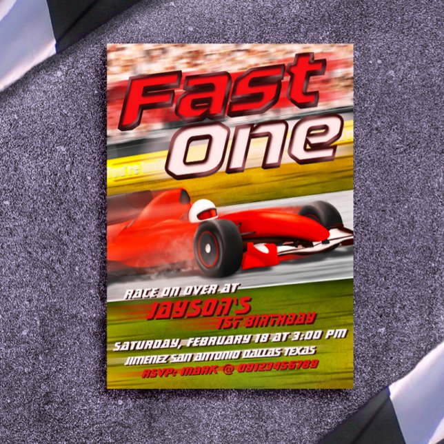 Invitación Fast One Carreras 1er cumpleaños (Fast One - Racing 1st Birthday Invitation)
