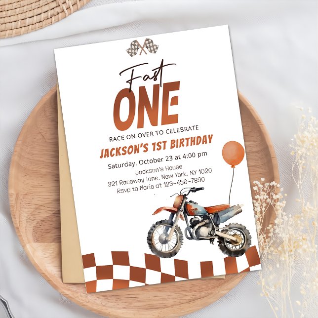 Invitación Fast One Dirt Bike Boy Primer Fiesta de Cumpleaños (Subido por el creador)