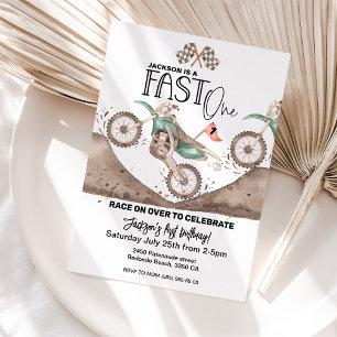 Invitación Fast ONE Green Dirt Bike primer cumpleaños