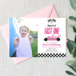 Invitación Fast One Pink Flame Race Car Primer Fiesta de cump<br><div class="desc">¡Esta es una invitación rápida de un Personalizado de coches con llama rosa!</div>