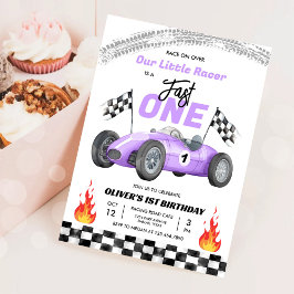 Invitación Fast One Purple Race Car Primer Chica de Carreras 