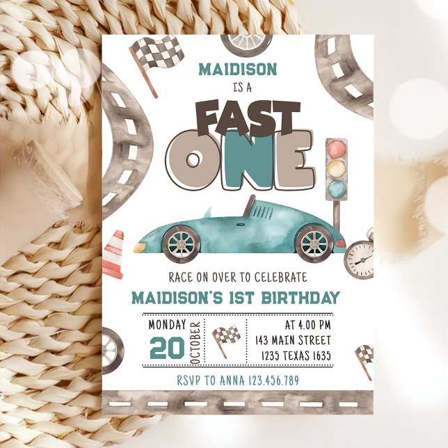 Invitación Fast One Race Car Boy 1er cumpleaños (Subido por el creador)