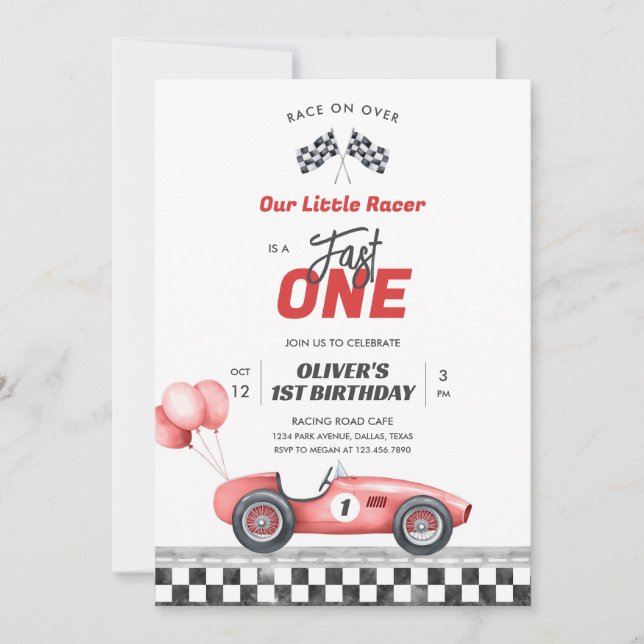 Invitación Fast One Race Car Boy 1st Birthday Invitation (Anverso)
