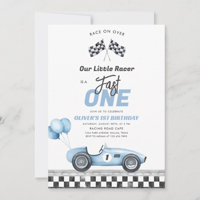 Invitación Fast One Race Car Boy 1st Birthday Invitation (Anverso)