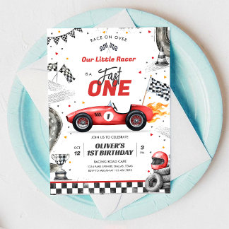 Invitación Fast One Race Car Boy 1st Birthday Invitation