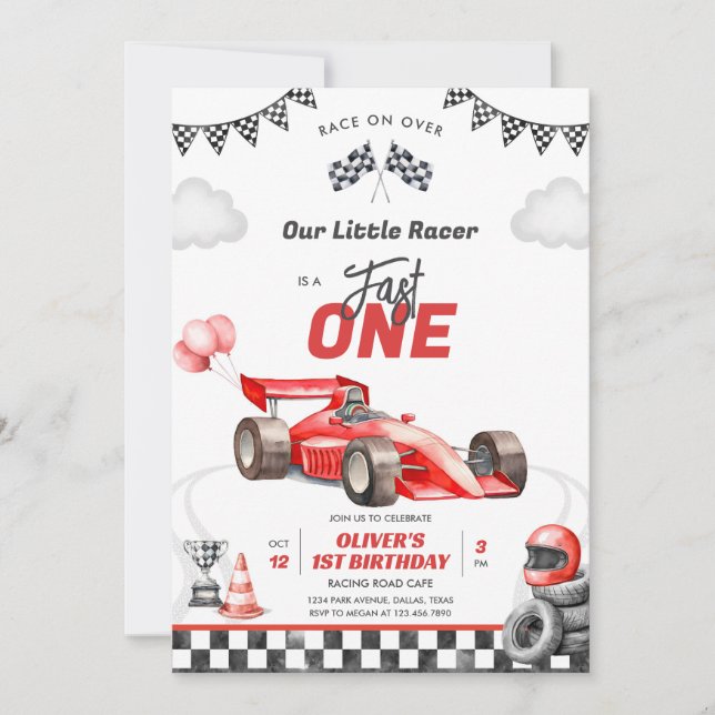 Invitación Fast One Race Car Boy 1st Birthday Invitation (Anverso)