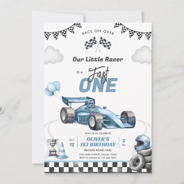 Invitación Fast One Race Car Boy 1st Birthday Invitation (Anverso)