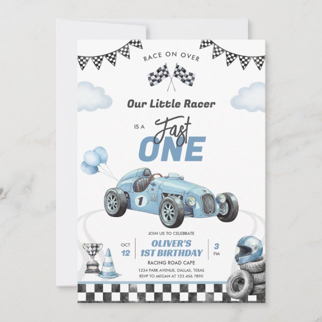 Invitación Fast One Race Car Boy 1st Birthday Invitation (Anverso)