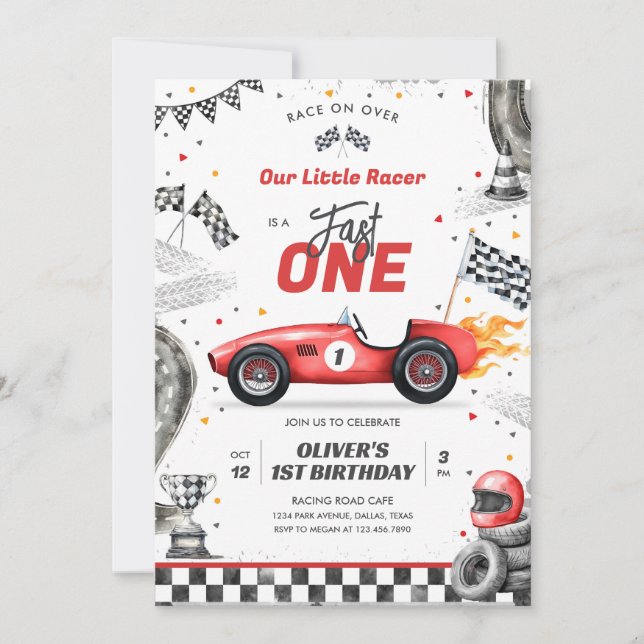 Invitación Fast One Race Car Boy 1st Birthday Invitation (Anverso)