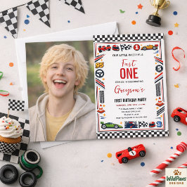 Invitación Fast One Race Car Boy 1st Birthday photo
