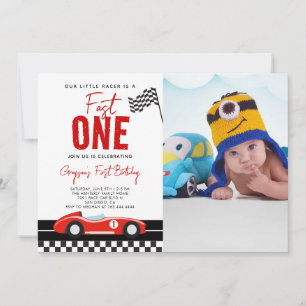Invitación Fast One Race Car Boy Foto Primer Fiesta de cumple