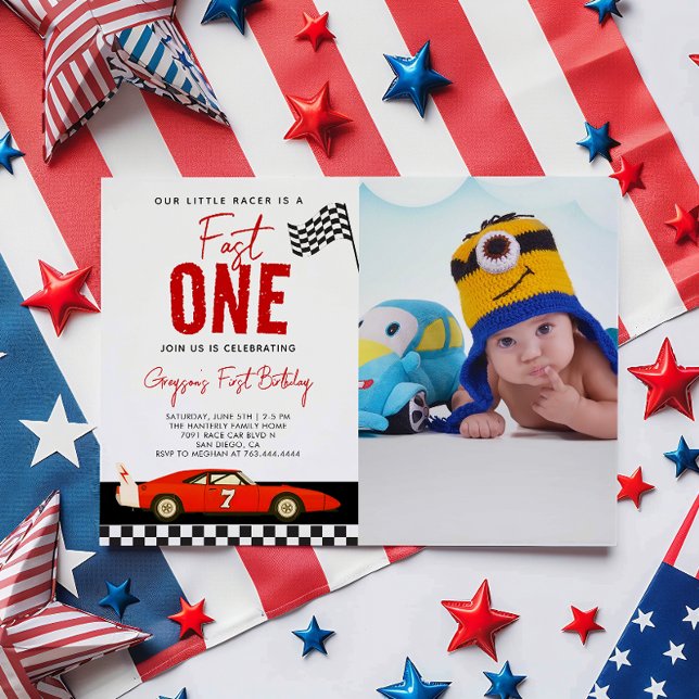 Invitación Fast One Race Car Boy Foto Primer Fiesta de cumple (Subido por el creador)