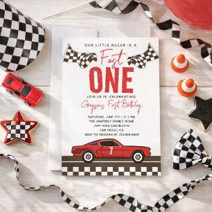 Invitación Fast One Race Car Boy Primer Fiesta de cumpleaños