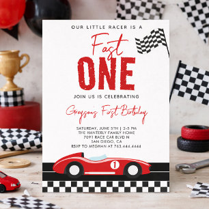 Invitación Fast One Race Car Boy Primer Fiesta de cumpleaños