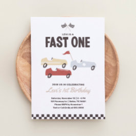 Invitación Fast One Race Car Boy Primer Fiesta de cumpleaños