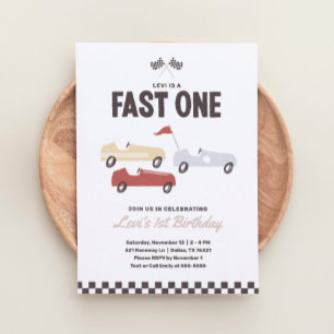 Invitación Fast One Race Car Boy Primer Fiesta de cumpleaños
