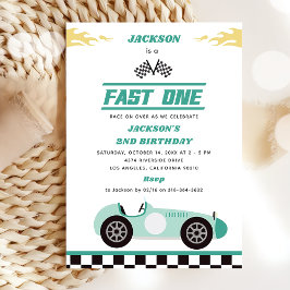 Invitación Fast One Race Car Boy Primer Fiesta de cumpleaños