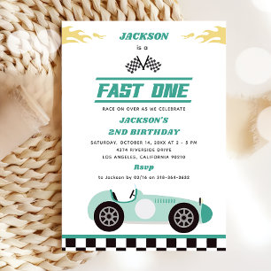 Invitación Fast One Race Car Boy Primer Fiesta de cumpleaños