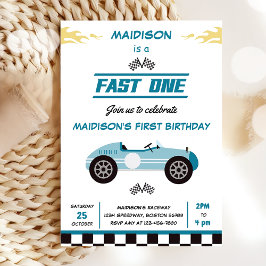 Invitación Fast One Race Car Boy Primer Fiesta de cumpleaños