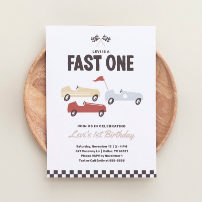 Invitación Fast One Race Car Boy Primer Fiesta de cumpleaños (Subido por el creador)