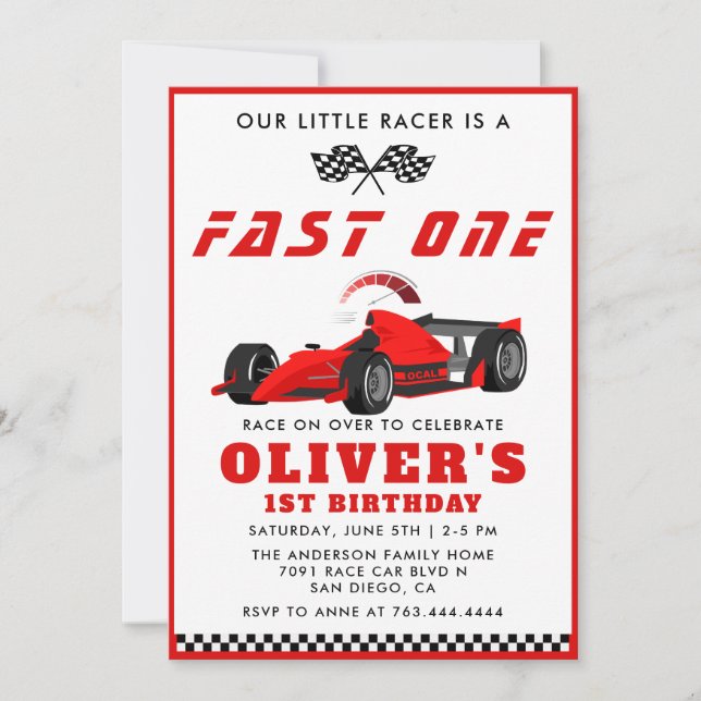 Invitación Fast One Race Car Boy Primer Fiesta de cumpleaños (Anverso)