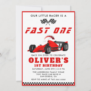 Invitación Fast One Race Car Boy Primer Fiesta de cumpleaños