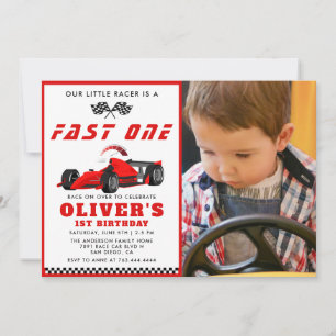 Invitación Fast One Race Car Boy Primera fiesta de cumpleaños