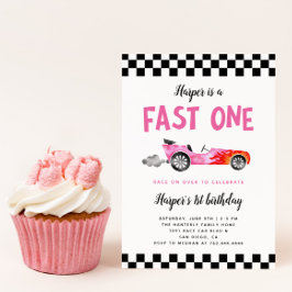 Invitación FAST ONE Race Car Chica Primer Fiesta de Cumpleaño