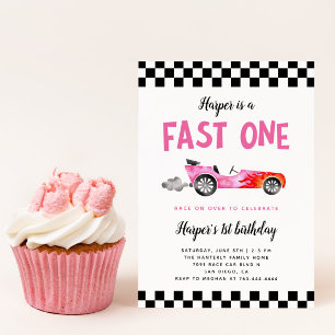 Invitación FAST ONE Race Car Chica Primer Fiesta de Cumpleaño