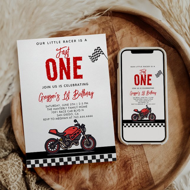 Invitación Fast One Race Motorcycle 1st Birthday Party (Subido por el creador)