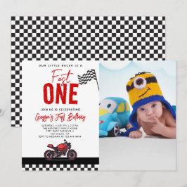 Invitación Fast One Race Motorcycle Photo 1st Birthday Party