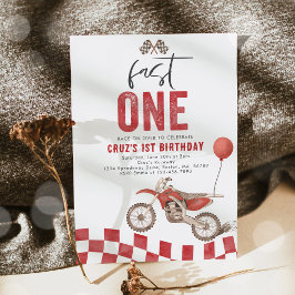 Invitación Fast One Red Dirt Bike Boy Primer Fiesta de Cumple