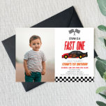Invitación Fast One Red Flame Race Car Primer Fiesta de cumpl<br><div class="desc">¡Esta es una invitación a la fiesta de cumpleaños de un Personalizado de coches de carreras rápido de una llama roja!</div>