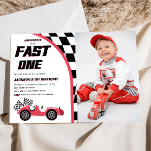Invitación Fast One Red Race Car Birday Party Foto