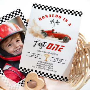 Invitación Fast One Red Race Car Boy 1er cumpleaños Foto