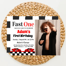 Invitación Fast One Red Race Car Boy Fiesta de primer cumplea