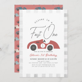 Invitación Fast One Red Race Car Boy primer cumpleaños