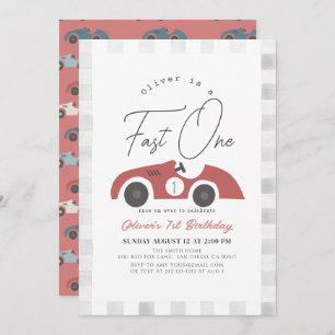 Invitación Fast One Red Race Car Boy primer cumpleaños
