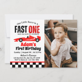 Invitación Fast One Red Race Car Boy Primer Fiesta de cumplea